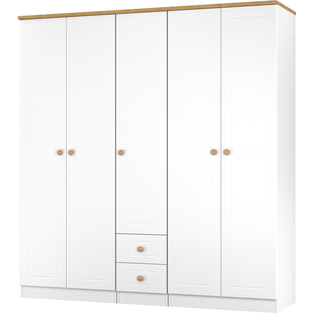 Crowndale Warwick 5 Door 2 Drawer White Ash and Modern Oak Wardrobe Ready Assembled Image 3