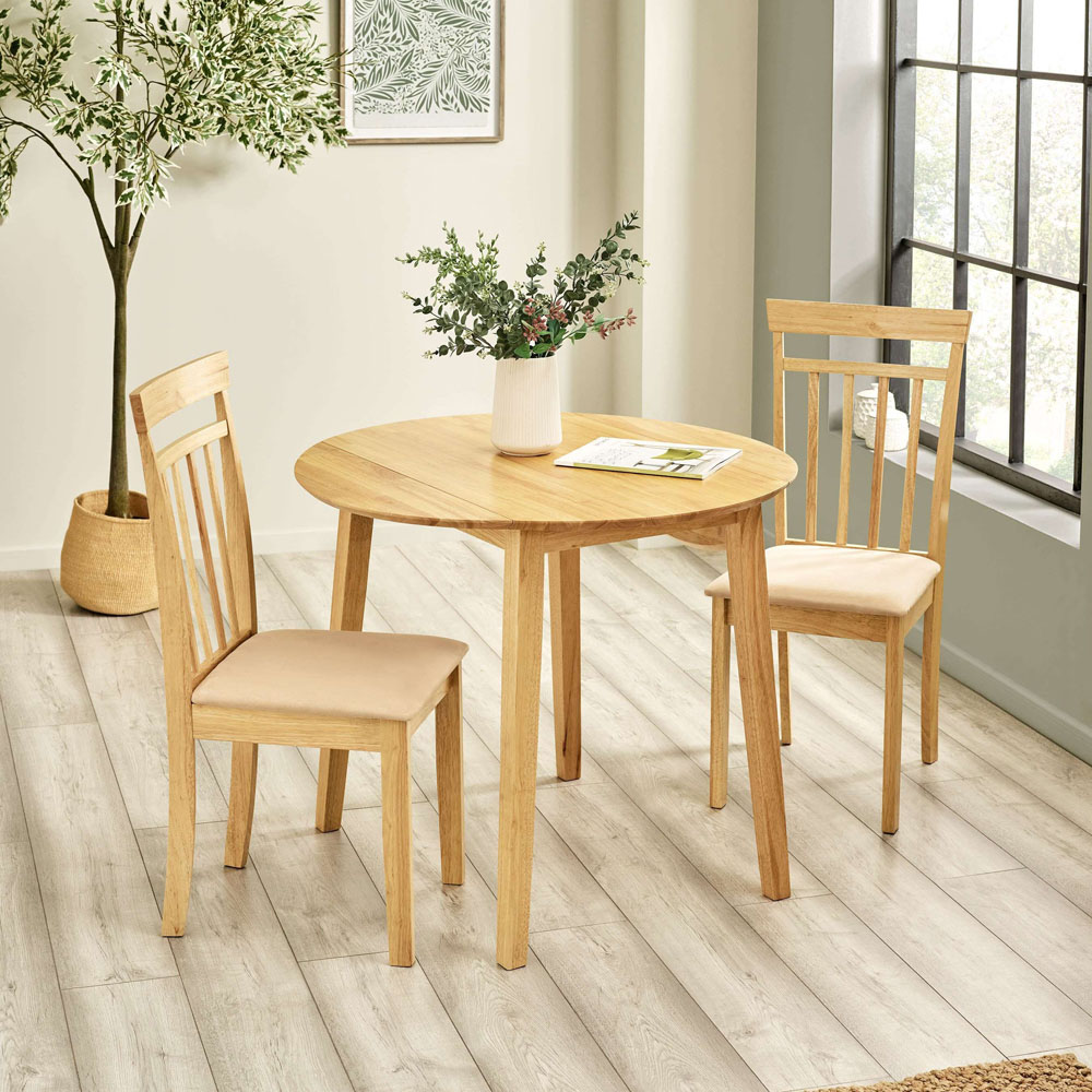 Julian Bowen Coast Set of 2 Oak Effect Ivory Faux Suede Slatted Back Dining Chair Image 8