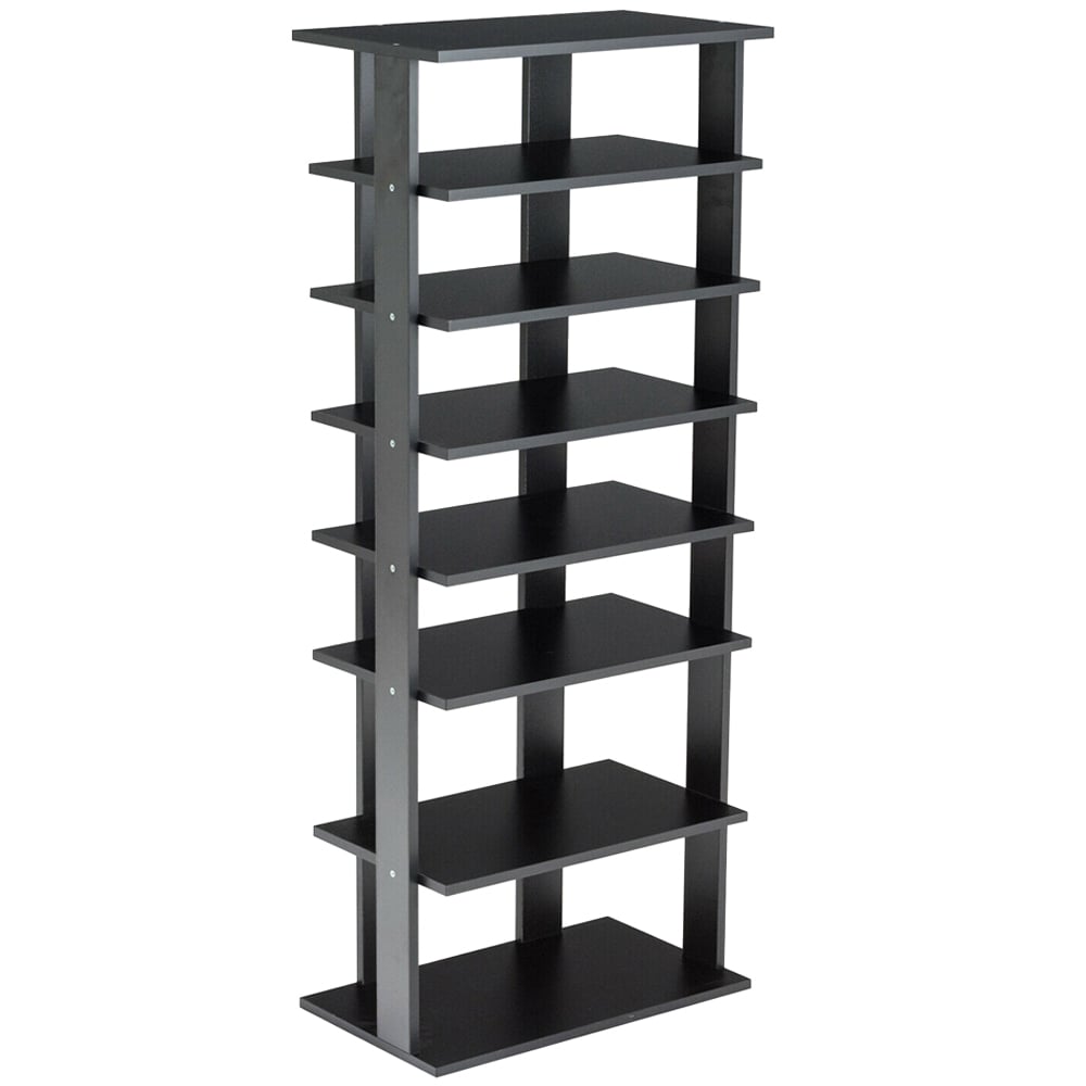 Costway 7 Shelf Black Wooden Vertical Shoe Rack Image 1