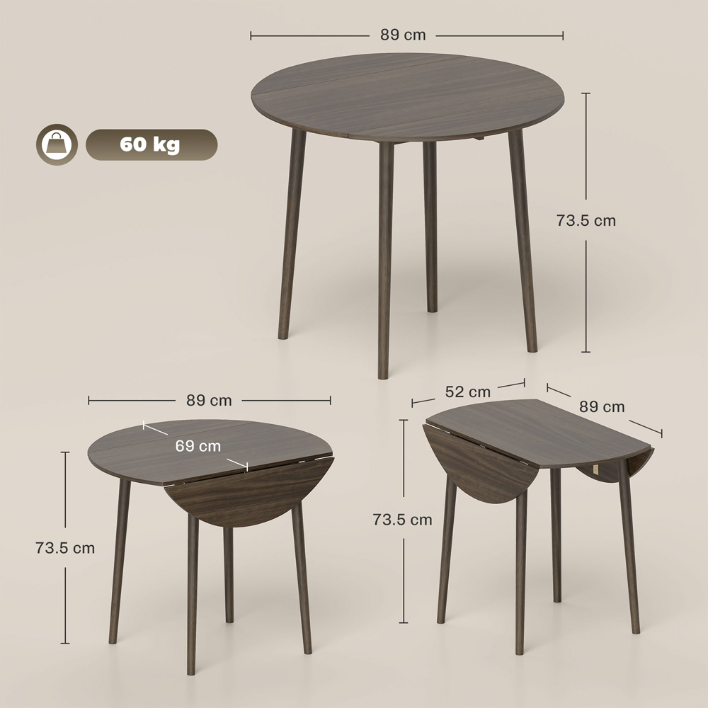 HOMCOM 4 Seater Grey Drop Leaf Dining Table Image 9