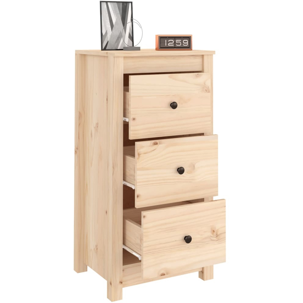 vidaXL 3 Drawer Natural Pine Wood Sideboard Image 4