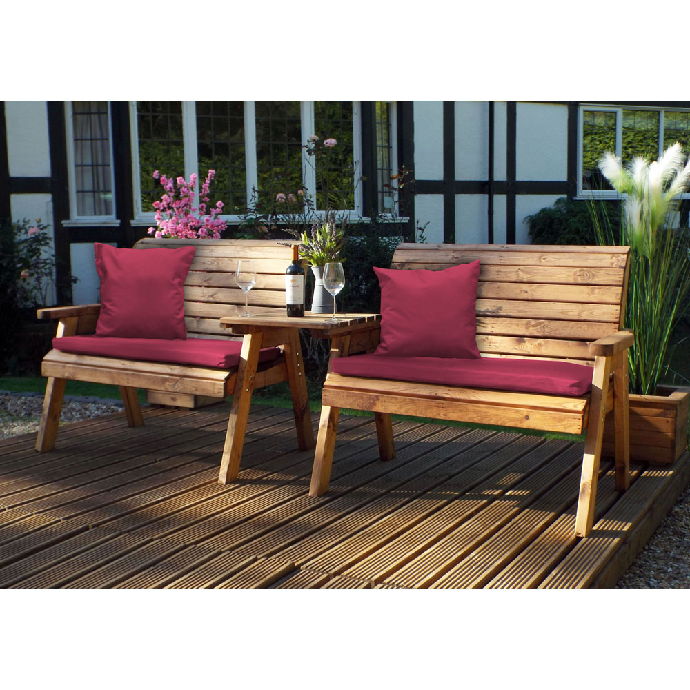 Charles Taylor 4 Seater Straight Bench Set with Red Cushions Image 2