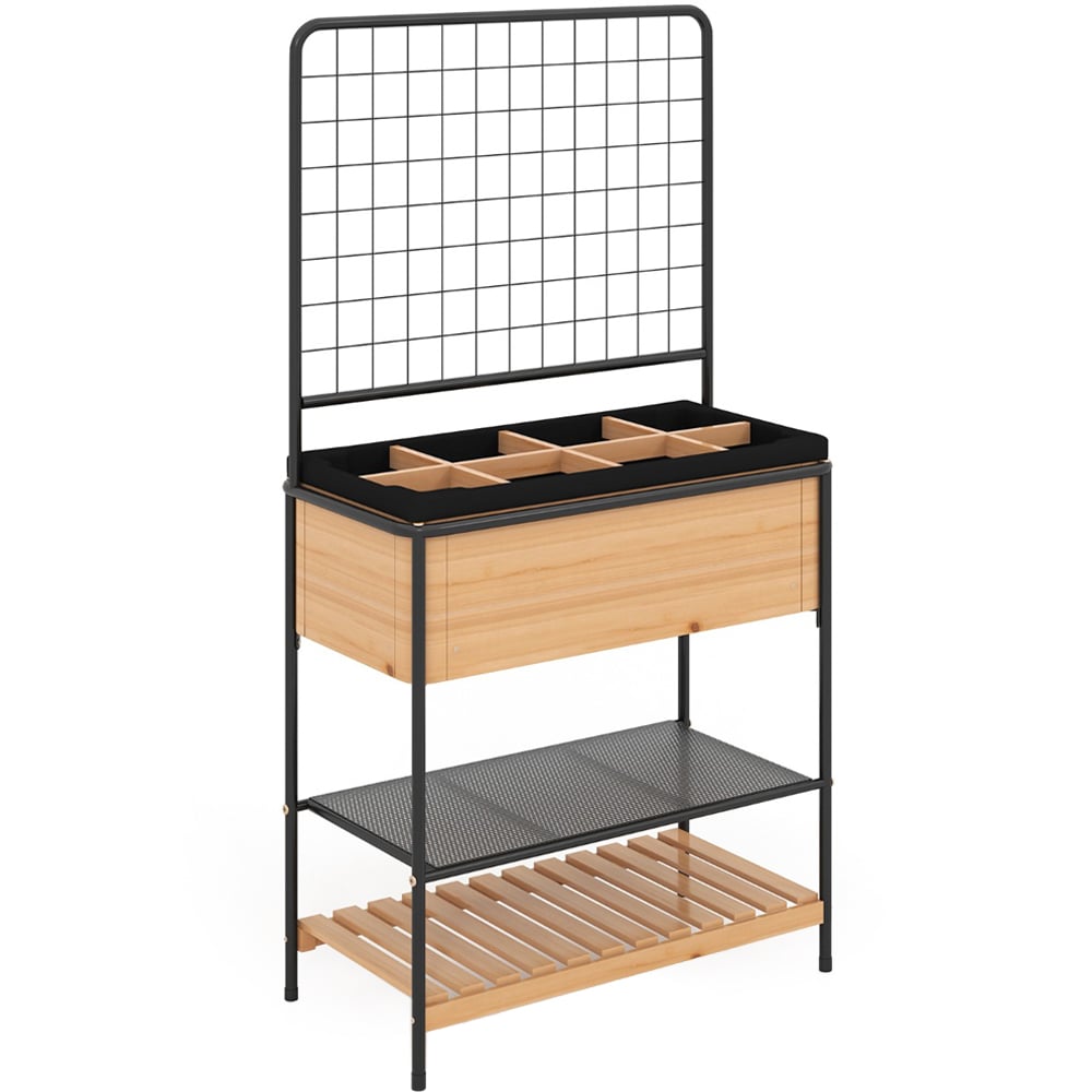 Costway 2 Tier Natural Trellis Raised Garden Bed with Storage Shelves Image 1
