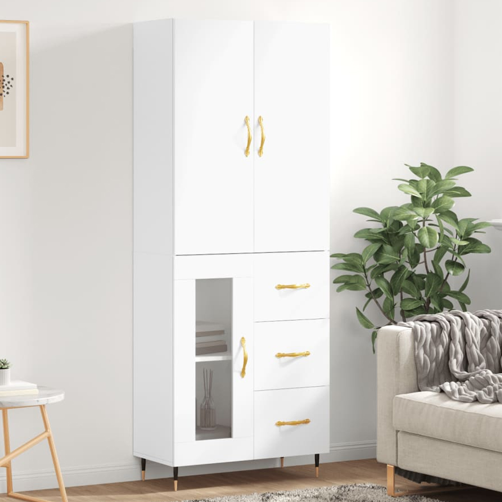 vidaXL 3 Door 3 Drawer White Highboard with Metal Legs Image 1