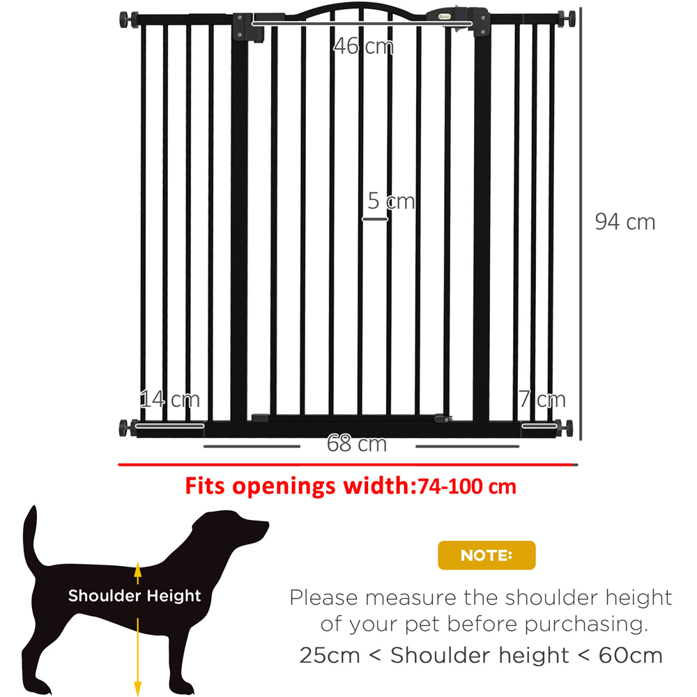 PawHut Black 74-100cm Adjustable Metal Pet Safety Gate Image 8