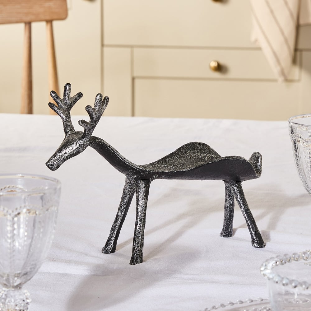Dibor Rustic Silver and Grey Iron Stag Bottle Wine Holder Image 3
