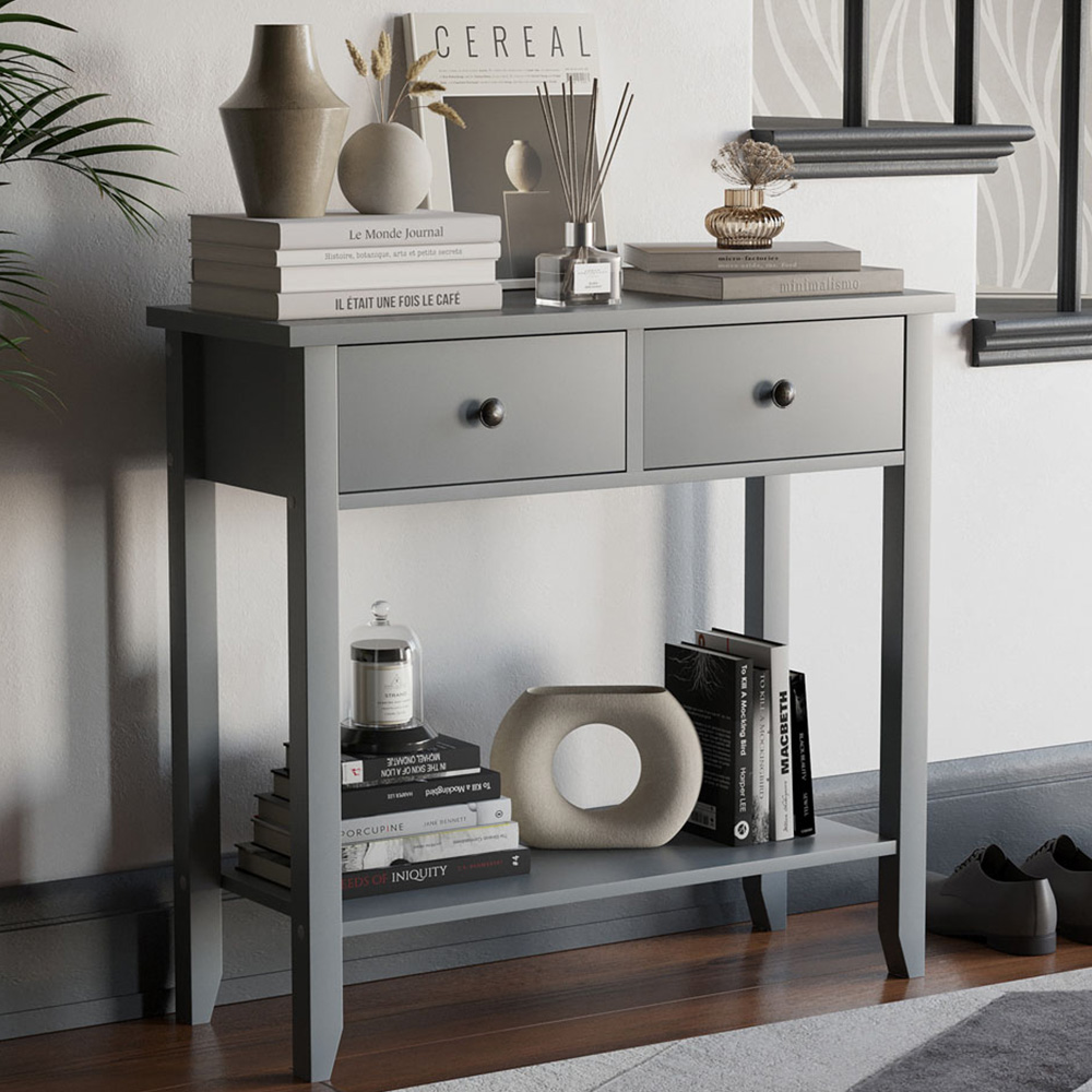 Home Vida Windsor 2 Drawer Grey Console Table Image 1