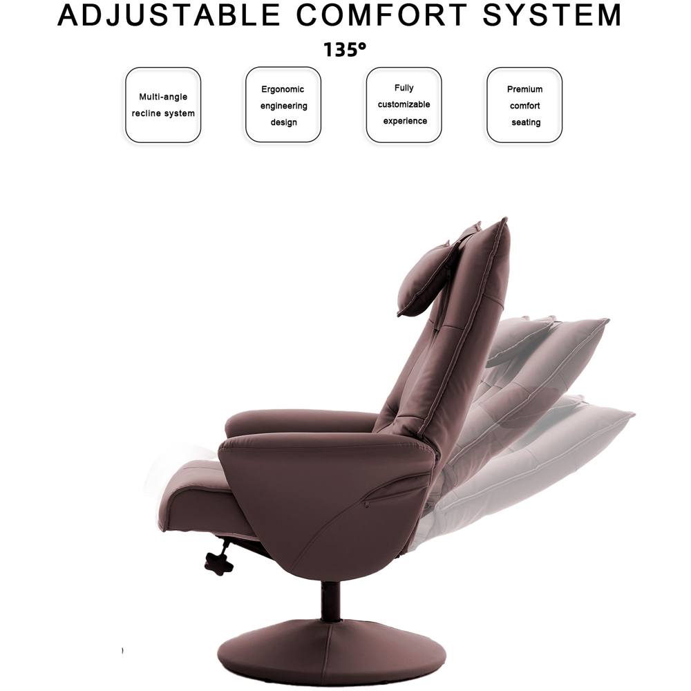 Langham Red PU Leather Swivel Recliner Armchair with Footrest Stool Image 3