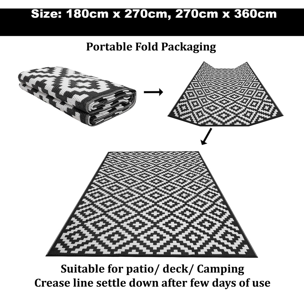 Green Decore Bliss Camping and Picnic Black and White Rug 270 x 360cm 2 Pack Image 9