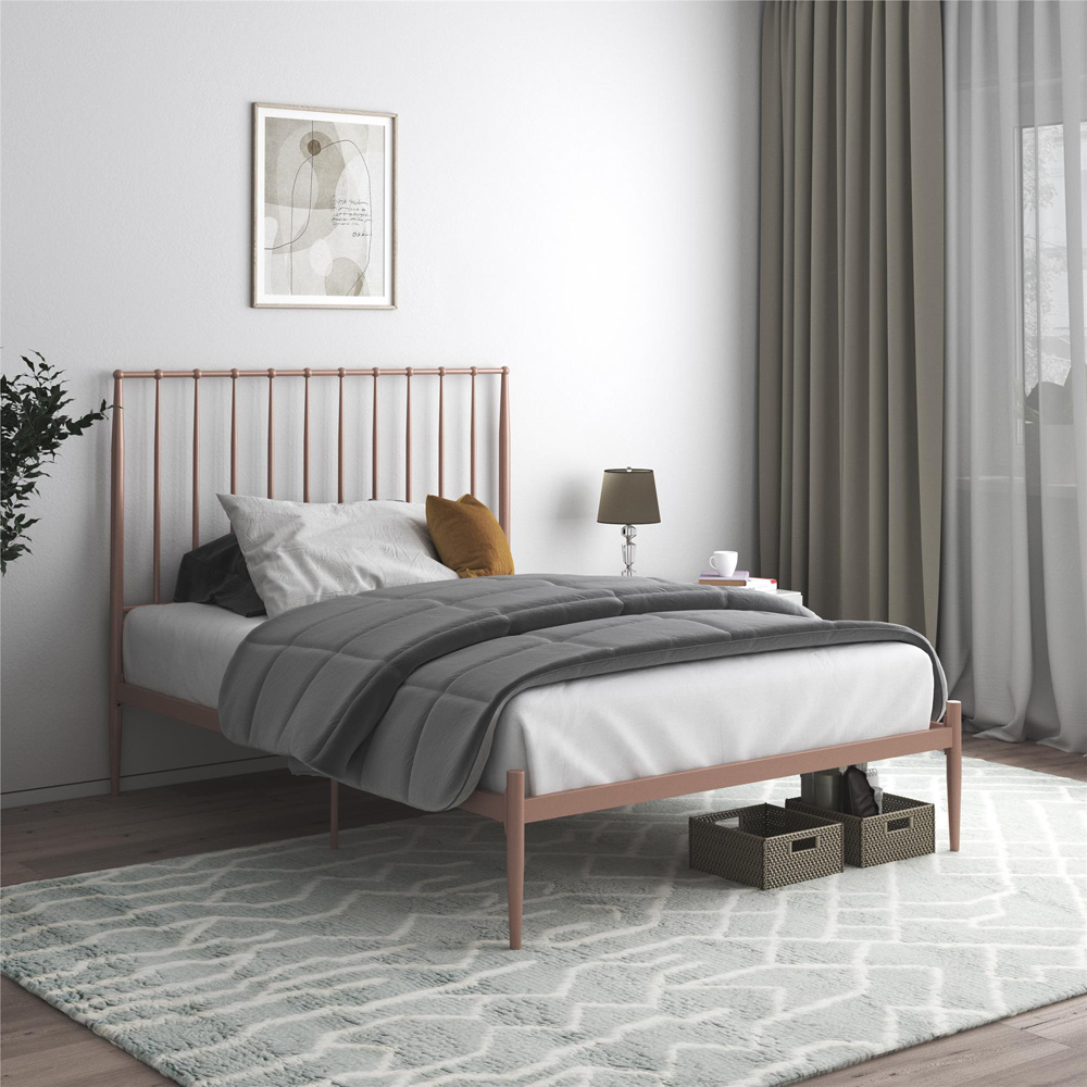 Dorel Giulia Double Pink Metal Bed Frame with Headboard Image 7