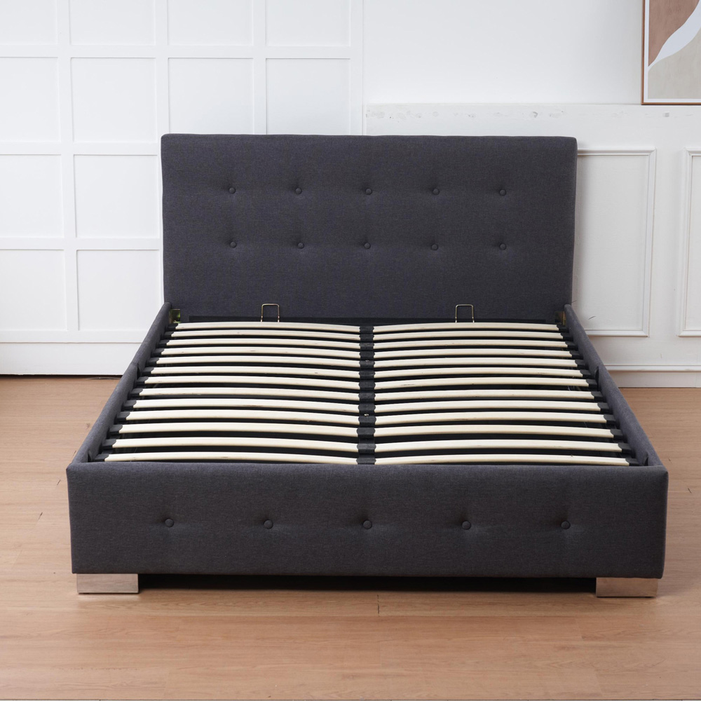 Indoor Living The Oslo Double Charcoal Linen Gas Lift Ottoman Bed Frame with Tufted Headboard Image 3