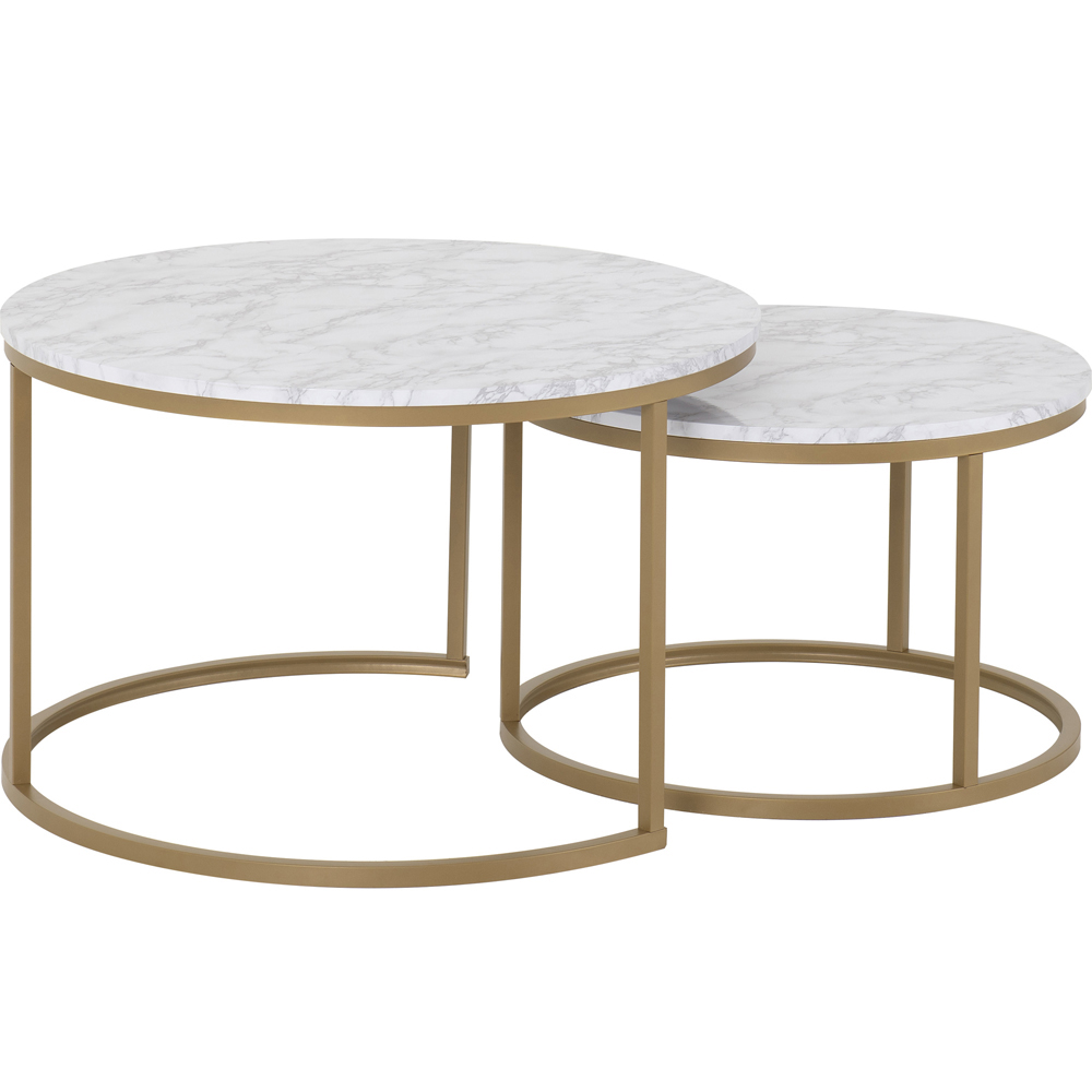Seconique Dallas Marble and Gold Effect Round Nest of Tables Set of 2 Image 2