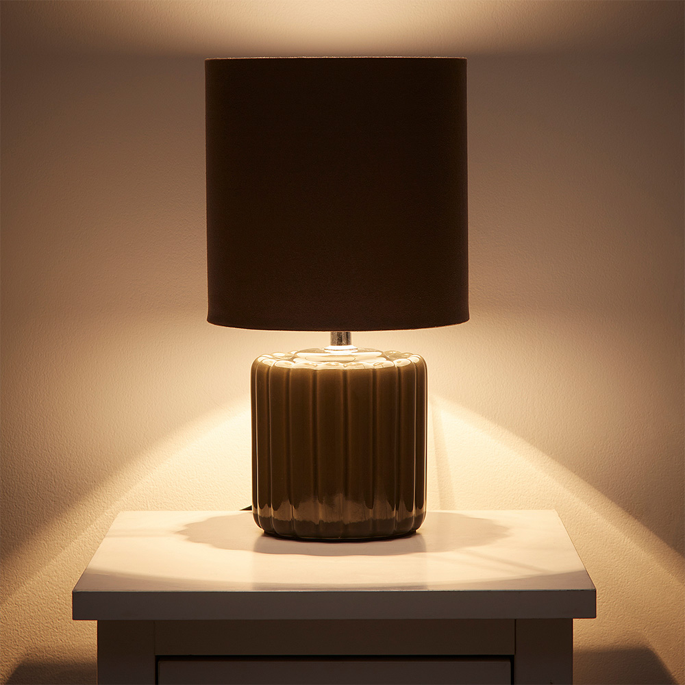 Kliving Zoe Grey Velvet Shade Ceramic Table Lamp Image 3