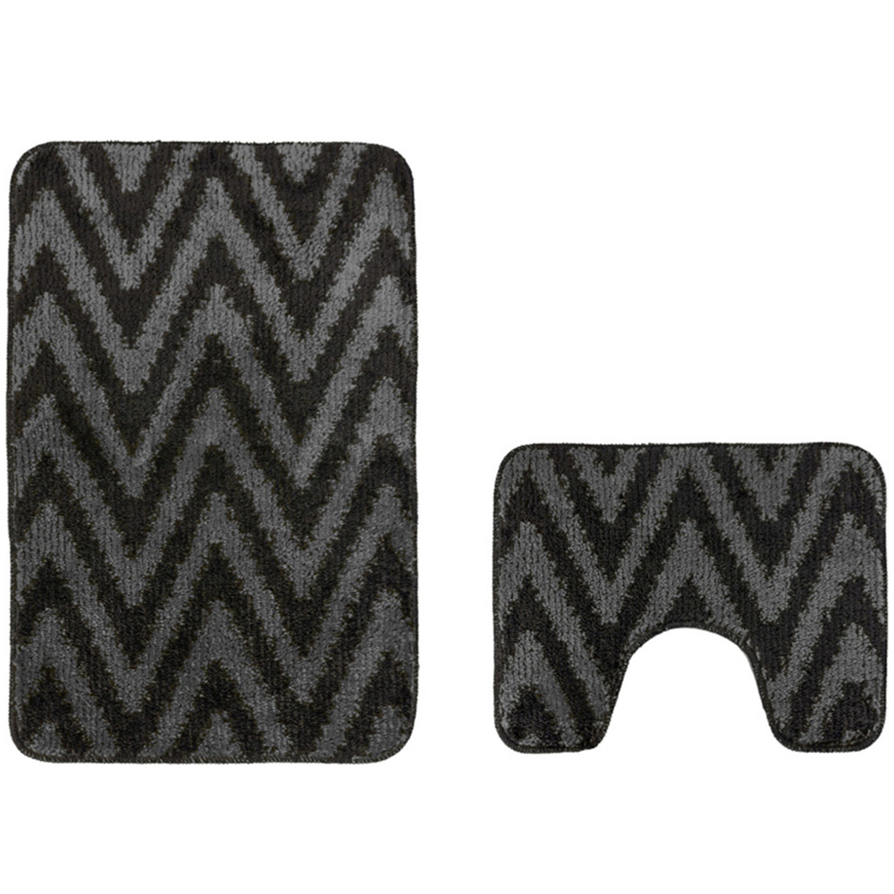 Velosso Chevron Stripe Charcoal Bath Mat Set Image 3