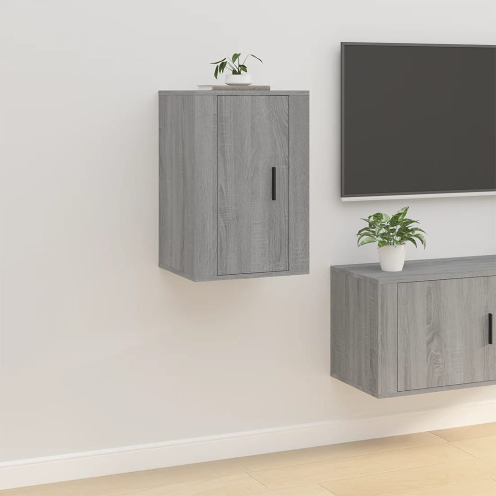 vidaXL Single Drawer Grey Sonoma Wall Mounted TV Cabinet Set of 2 Image 4