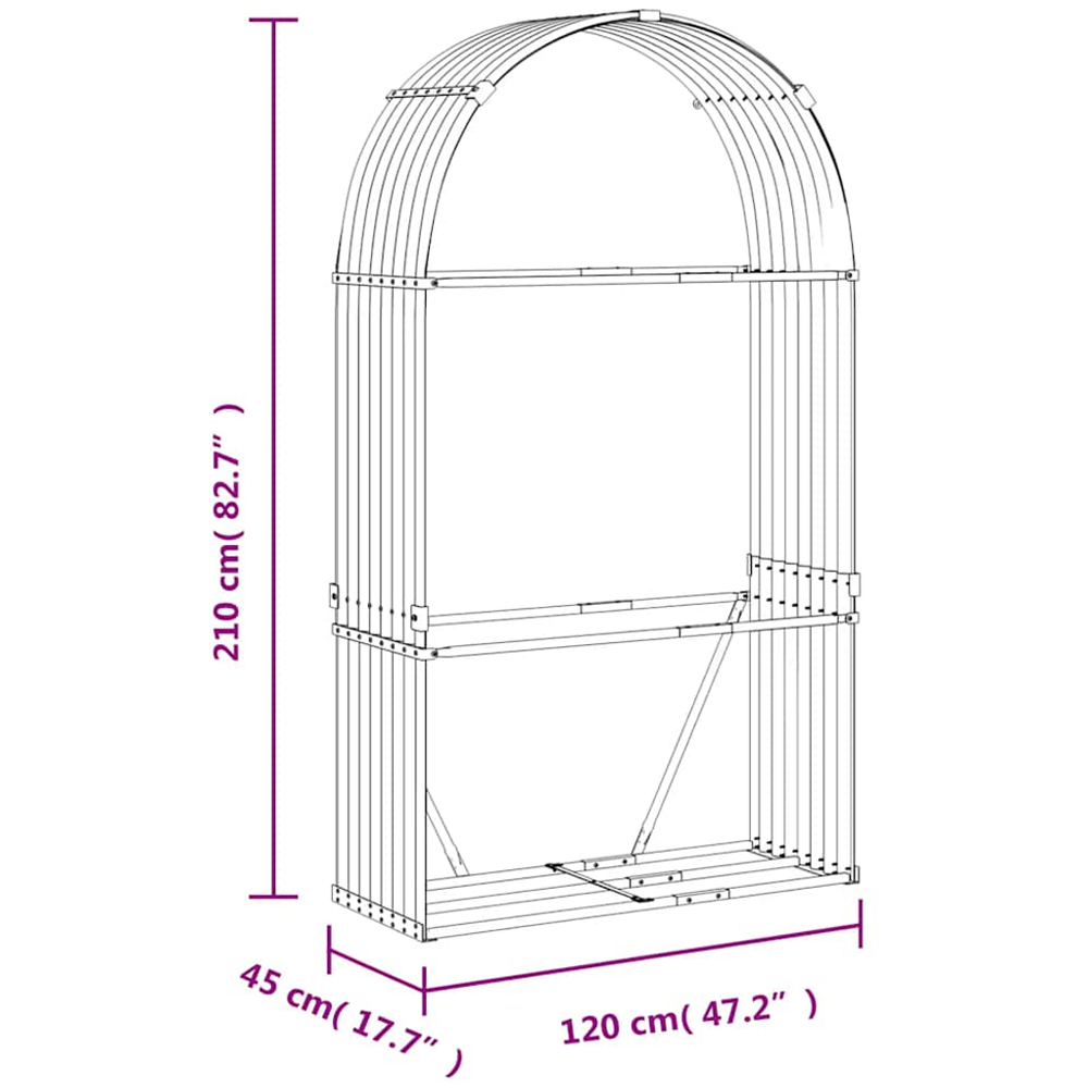 vidaXL Grey Galvanised Steel Firewood Log Holder 210 x 120 x 45cm Image 7
