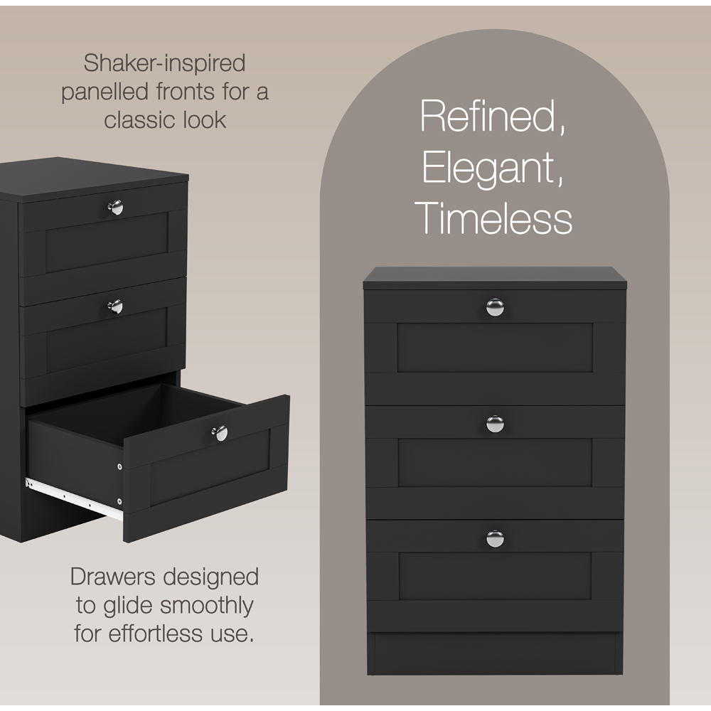 VIDA DESIGNS Altino 3 Drawer Black Shaker-Style Bedside Chest Set of 2 Image 7