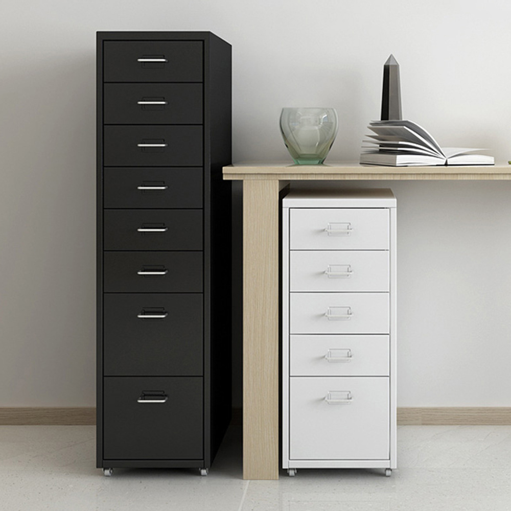 Living and Home Black 8 Tier Vertical File Cabinet with Wheels Image 4