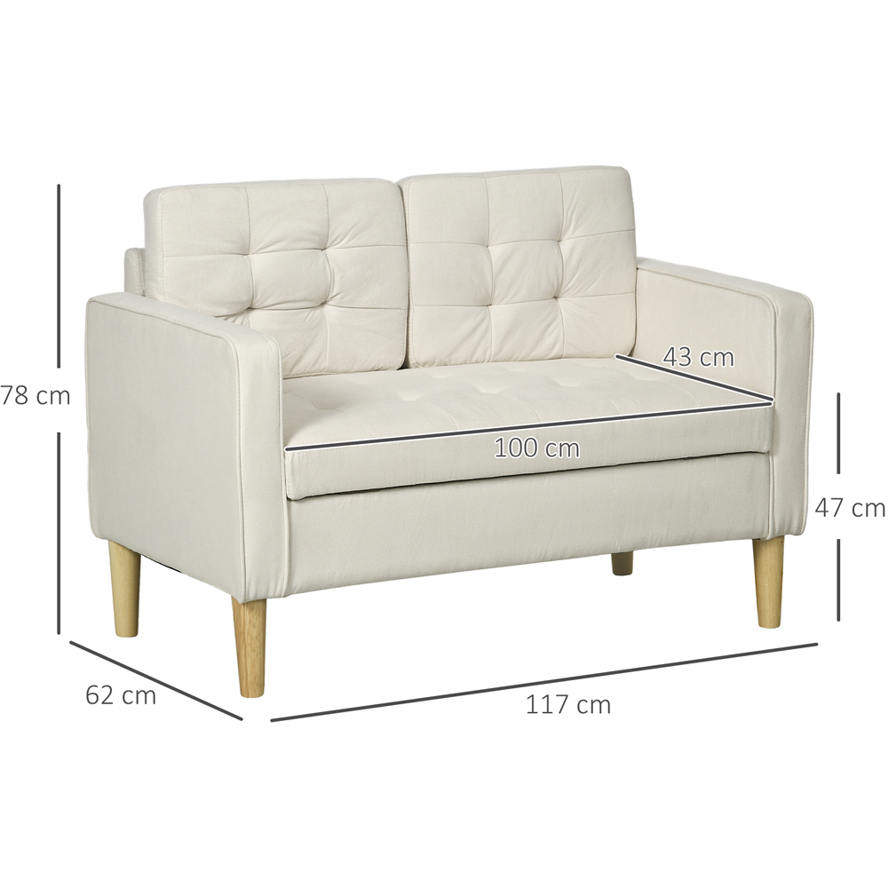 Portland 2 Seater Cream White Tufted Cotton Loveseat Sofa Image 7