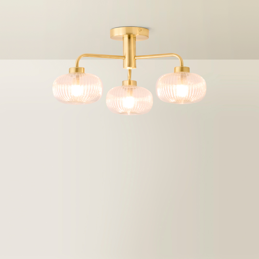 ValueLights Amaia Gold 3 Way Clear Ribbed Glass LED Ceiling Light Image 5