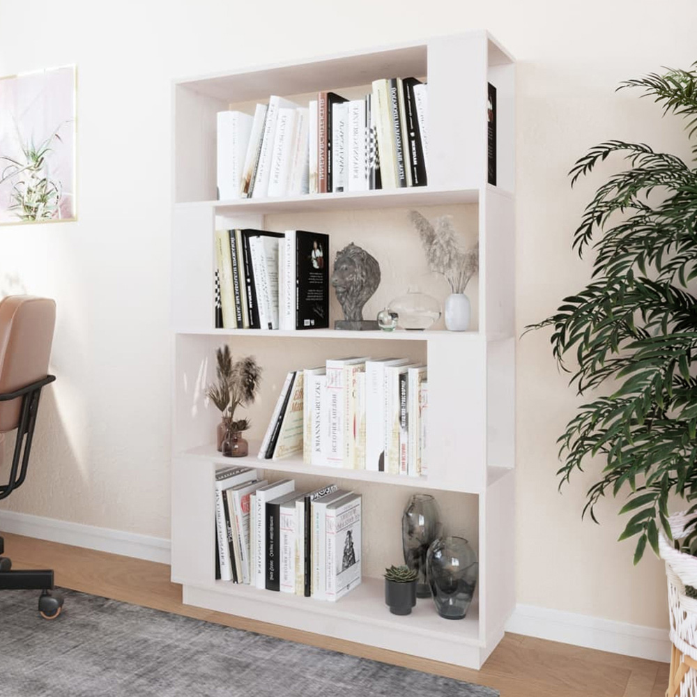 vidaXL 4 Shelf White Solid Wood Pine Bookcase Image 1