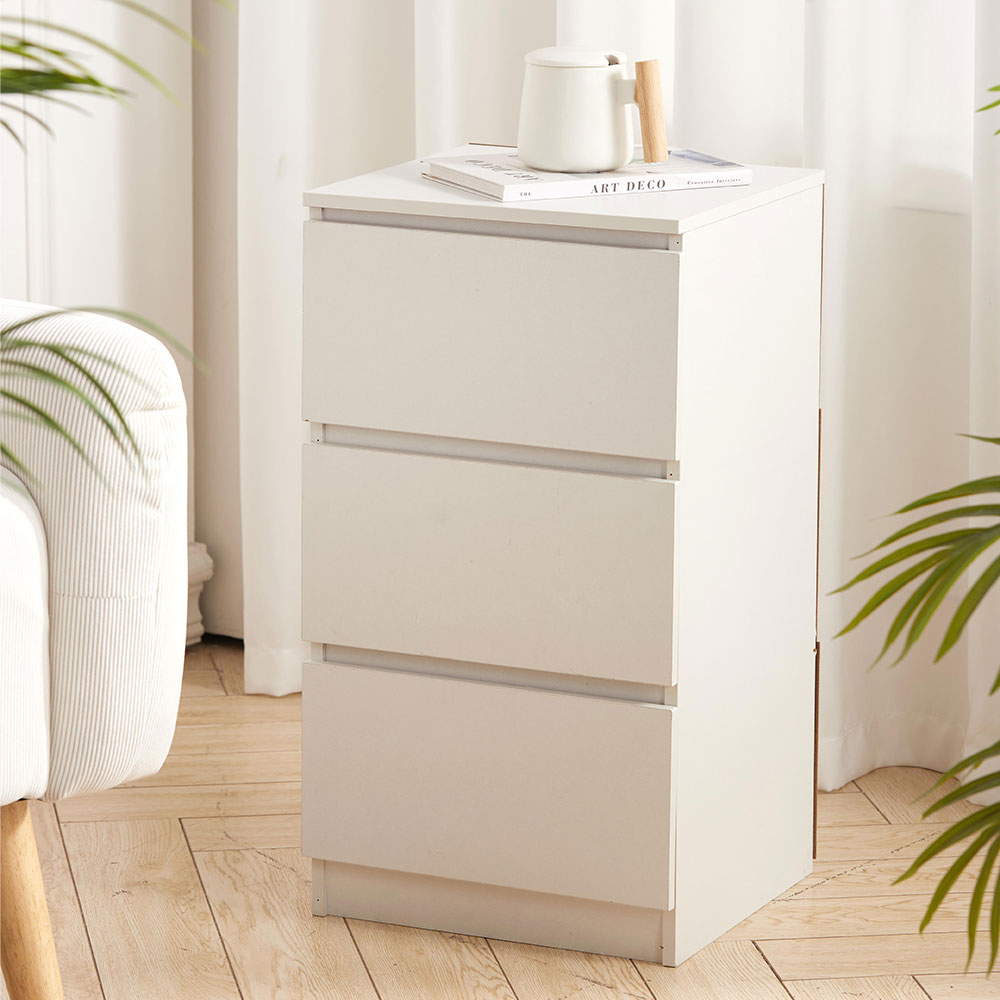 Living and Home 3 Drawer Warm White Bedside Table Image 7