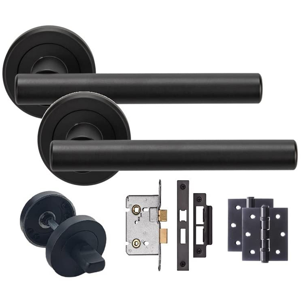 Golden Grace Matt Black Straight T-Bar Bathroom Handles Set Image 1