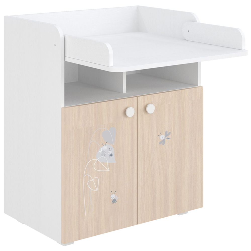 Kudl 700 Kids 2 Door 2 Shelf White and Pastel Oak Amis Dresser with Changing Board Image 3