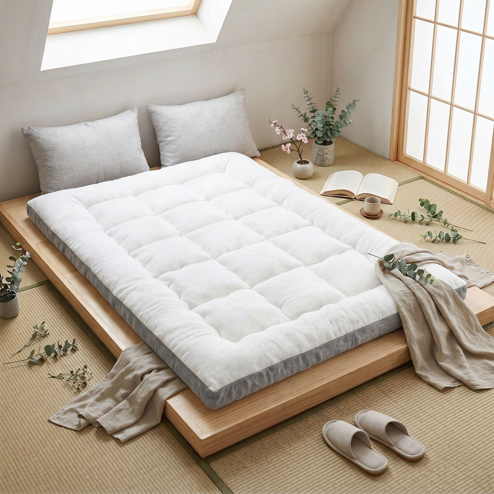 Living and Home King Size White and Grey Plush Quilted Mattress Topper Image 2
