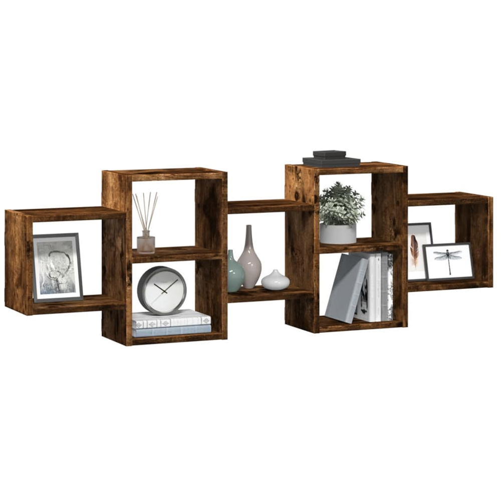 vidaXL 129 x 18 x 42cm Smoked Oak Wall Shelf Image 2