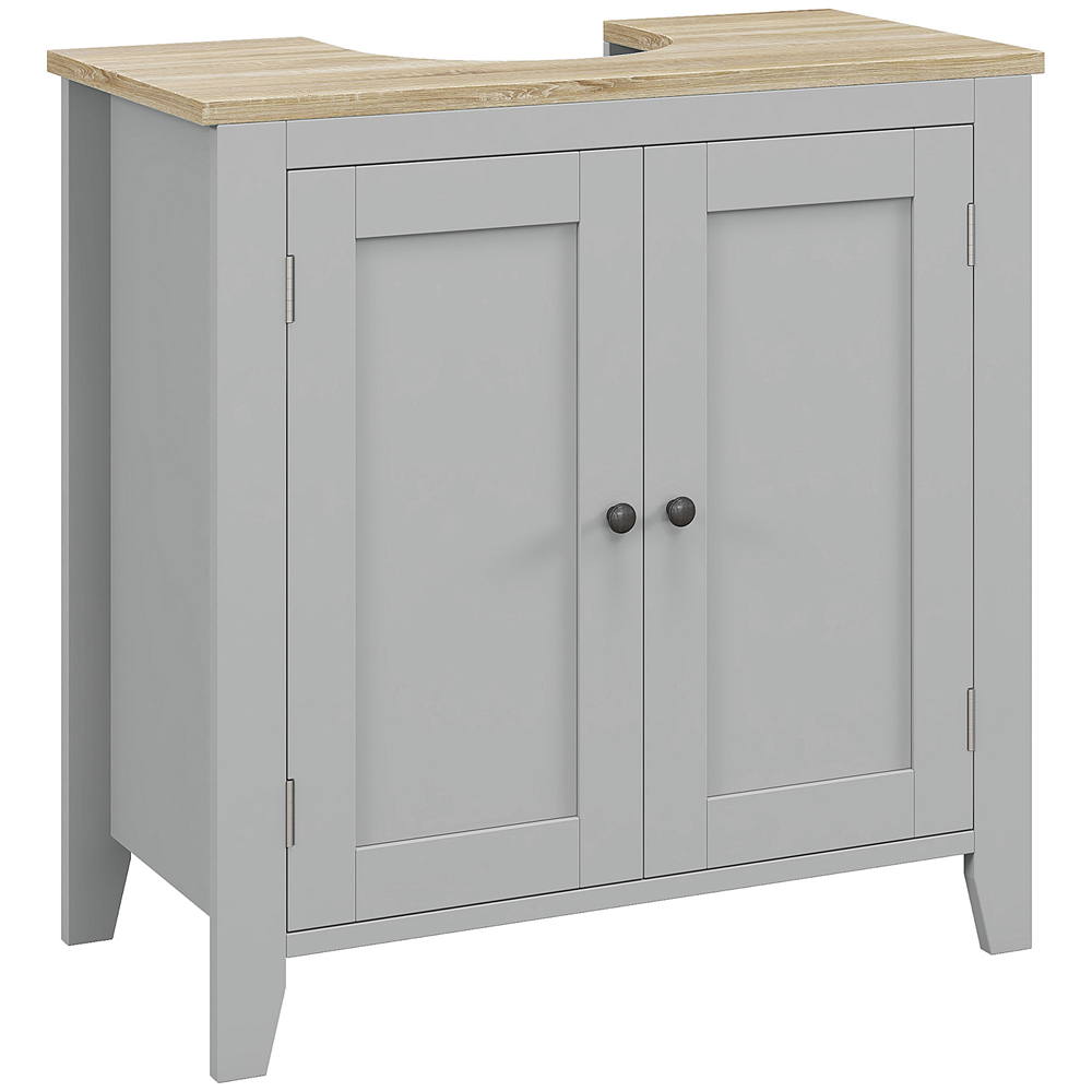 Kleankin 2 Door Grey Bathroom Pedestal Under Sink Cabinet with Adjustable Shelf Image 2
