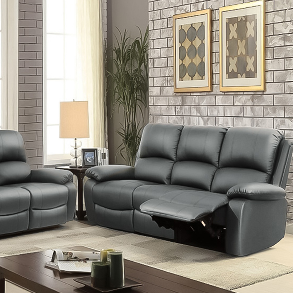Brooklyn 6 Seater Dark Grey Bonded Leather Manual Recliner Sofa Set Image 3