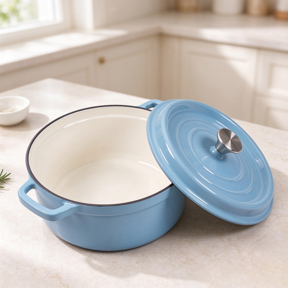 Living and Home Light Blue Enamelled Cast Iron Dutch Oven Pot 6L Image 7