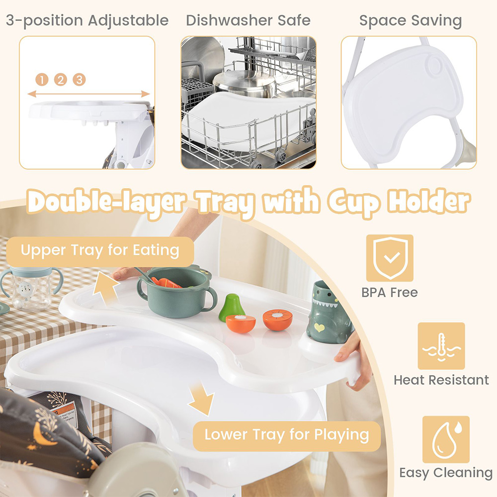 Costway Dark Brown Baby Highchair with Removable Tray Image 5