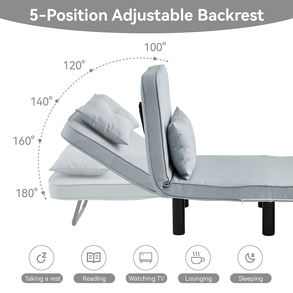Single Seater Light Grey 4-in-1 Foldable Sofa Bed with Adjustable Backrest and Large Cushion Image 6