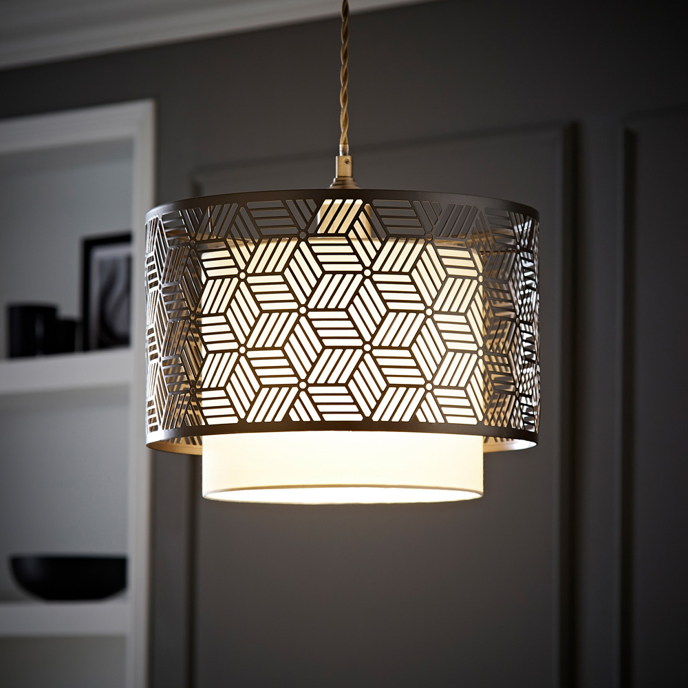 ValueLights Eugene Grey Geometric Drum Ceiling Lamp Shade Image 6