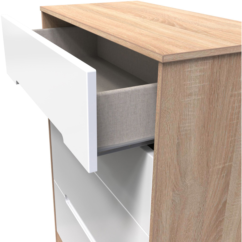 Crowndale Monaco 4 Drawer White Gloss and Bardolino Oak Deep Chest of Drawers Ready Assembled Image 6