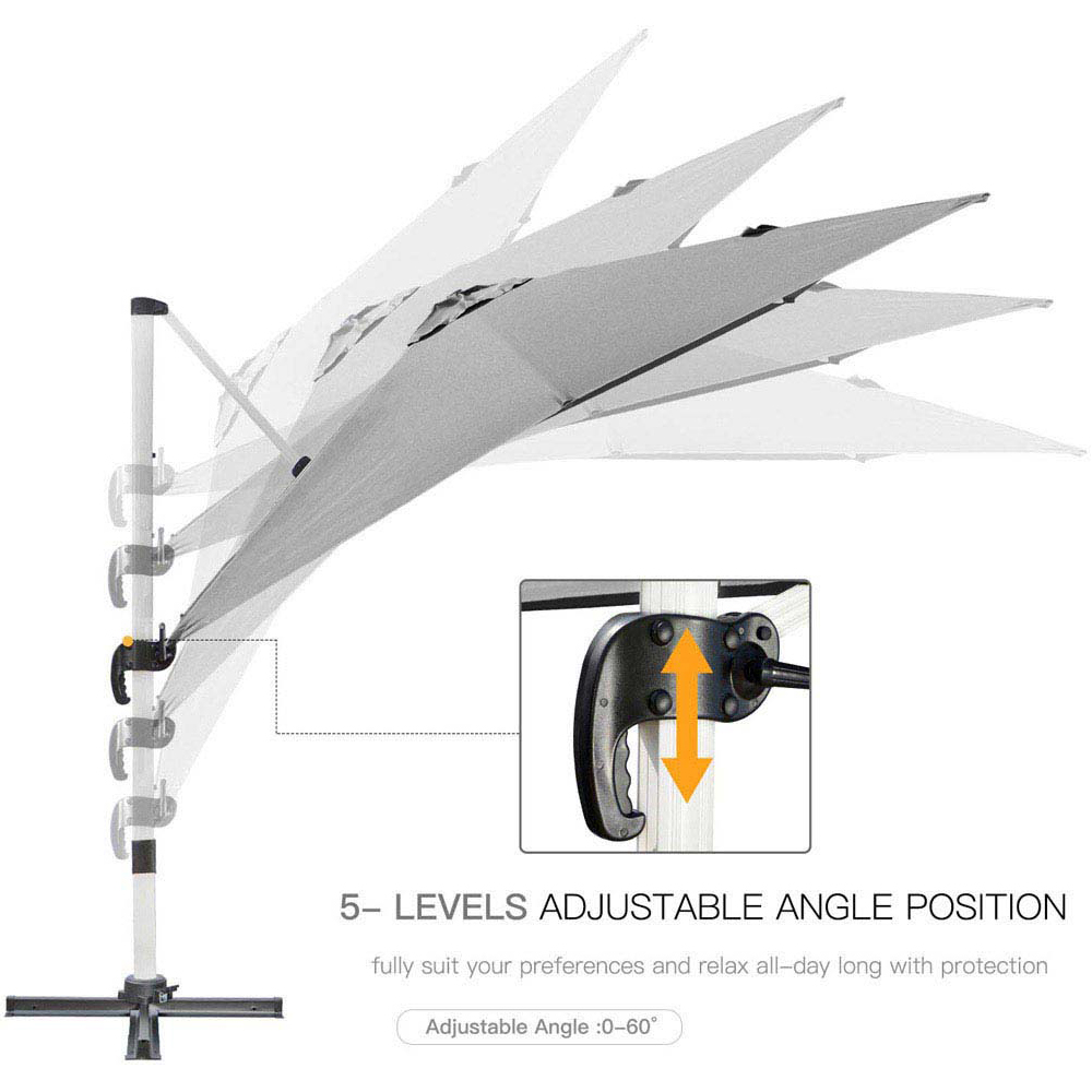 Outsunny Grey Crank and Tilt Cantilever Parasol with Cross Base 3m Image 7