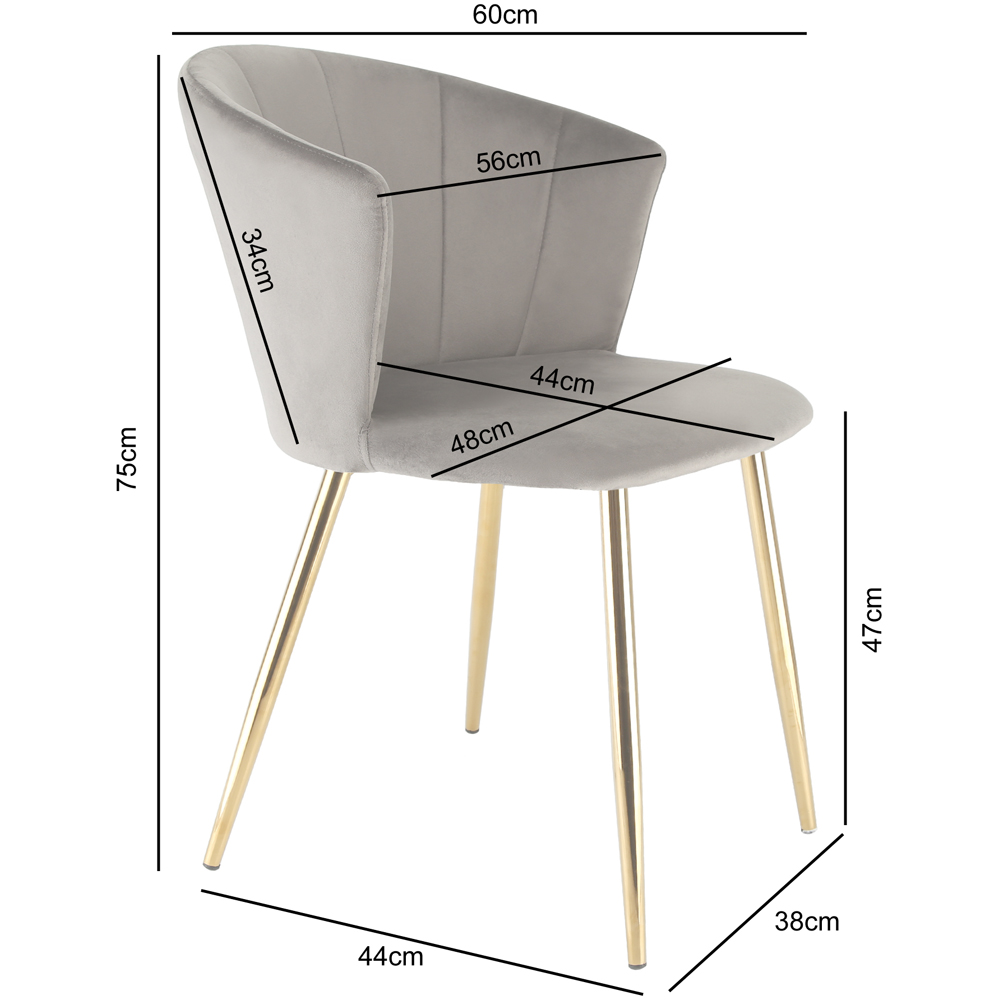 Home Garden Direct Mill Set of 2 Grey Velvet Dining Chairs with Golden Legs Image 9