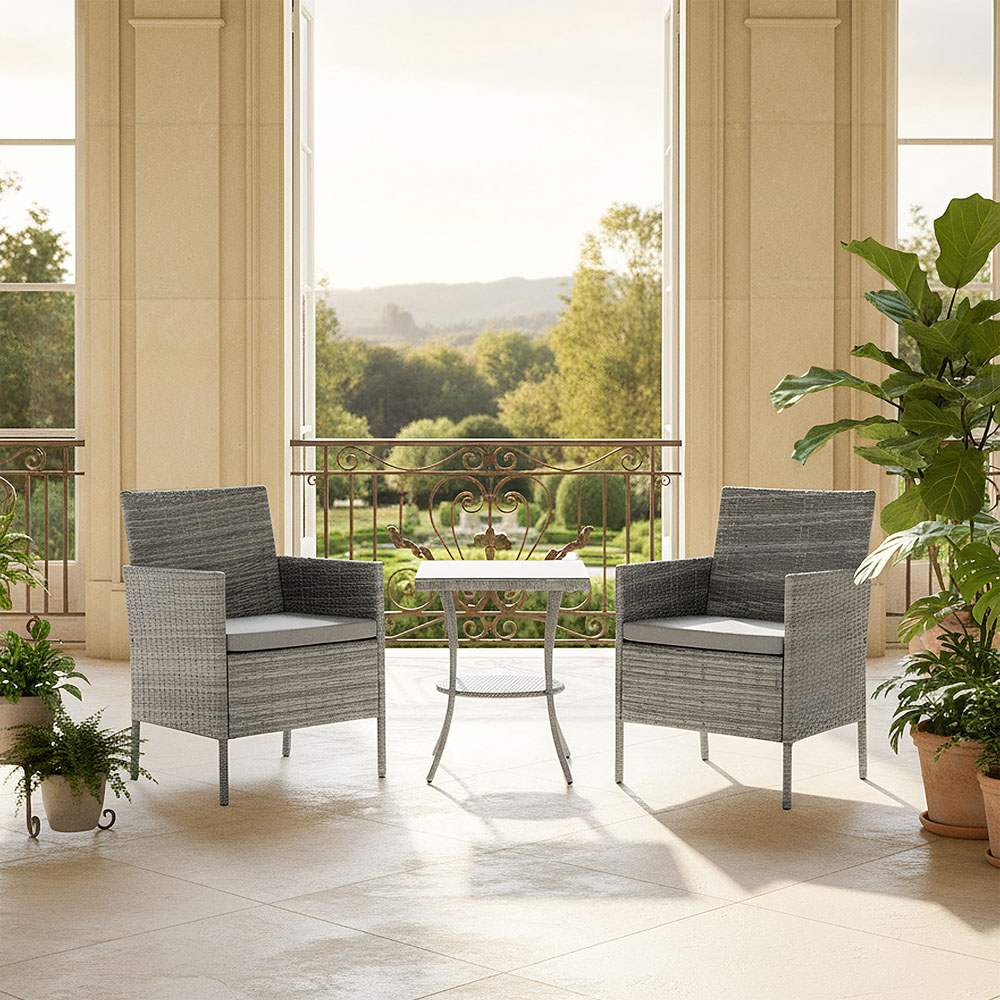 Living and Home 2 Seater PE Rattan Grey Garden Bistro Set Image 6