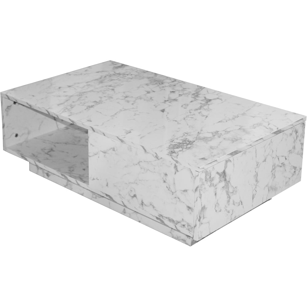 Comfy Living Single Shelf Single Drawer White Marble Effect High Gloss LED Coffee Table Image 2