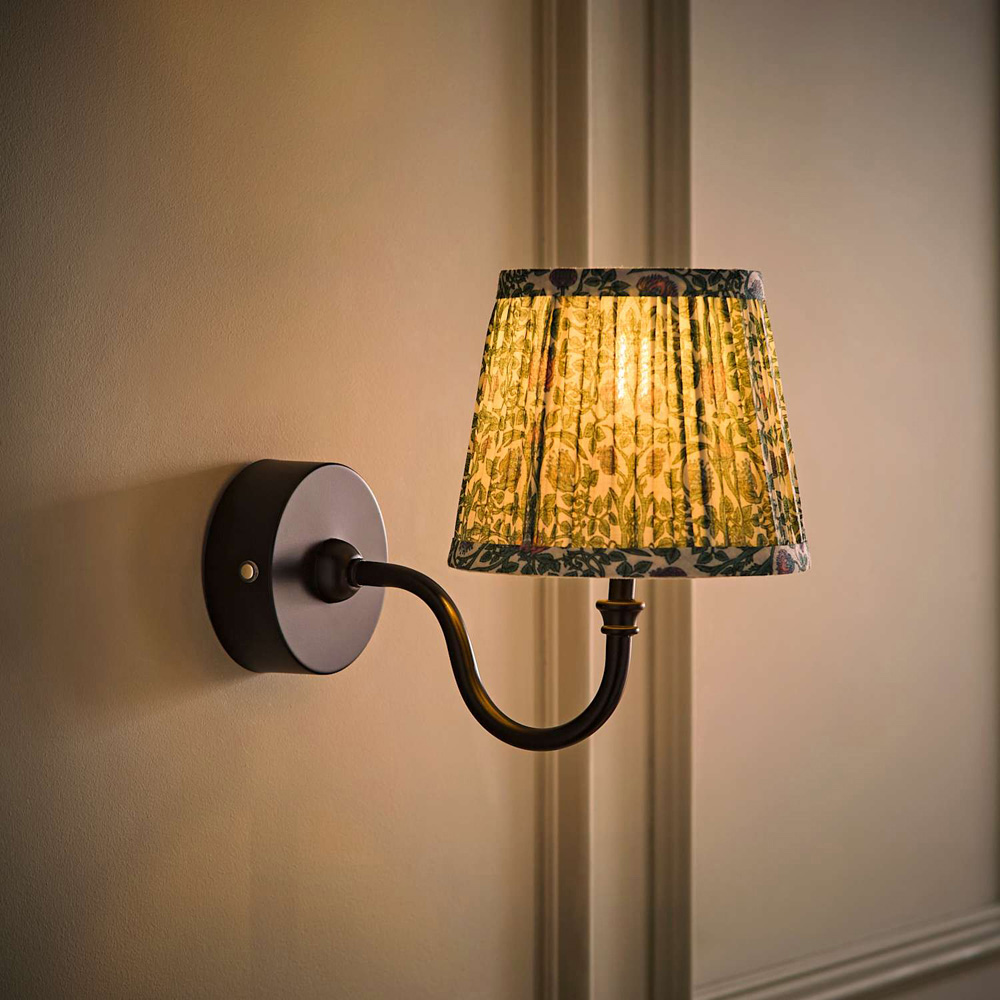 ValueLights Lowe Green Floral Pleated Shade Black Rechargeable Wall Light with Bulb Image 2