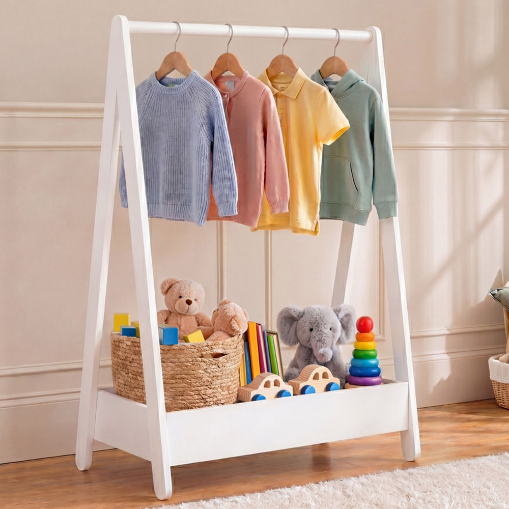 JUNIOR VIDA White Kids Clothes Rack with Storage Shelf Image 1