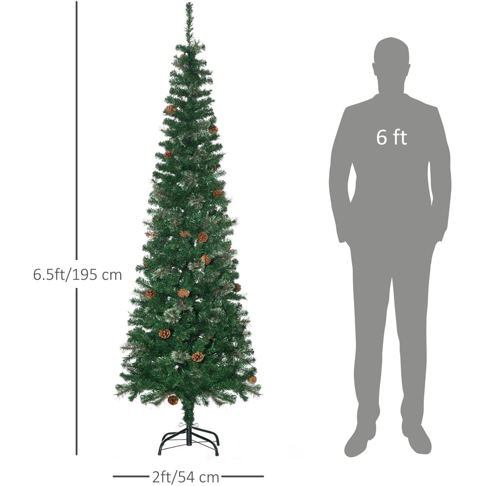 Everglow Pencil Slim Green Artificial Christmas Tree with Pine Cones 6.5ft Image 7