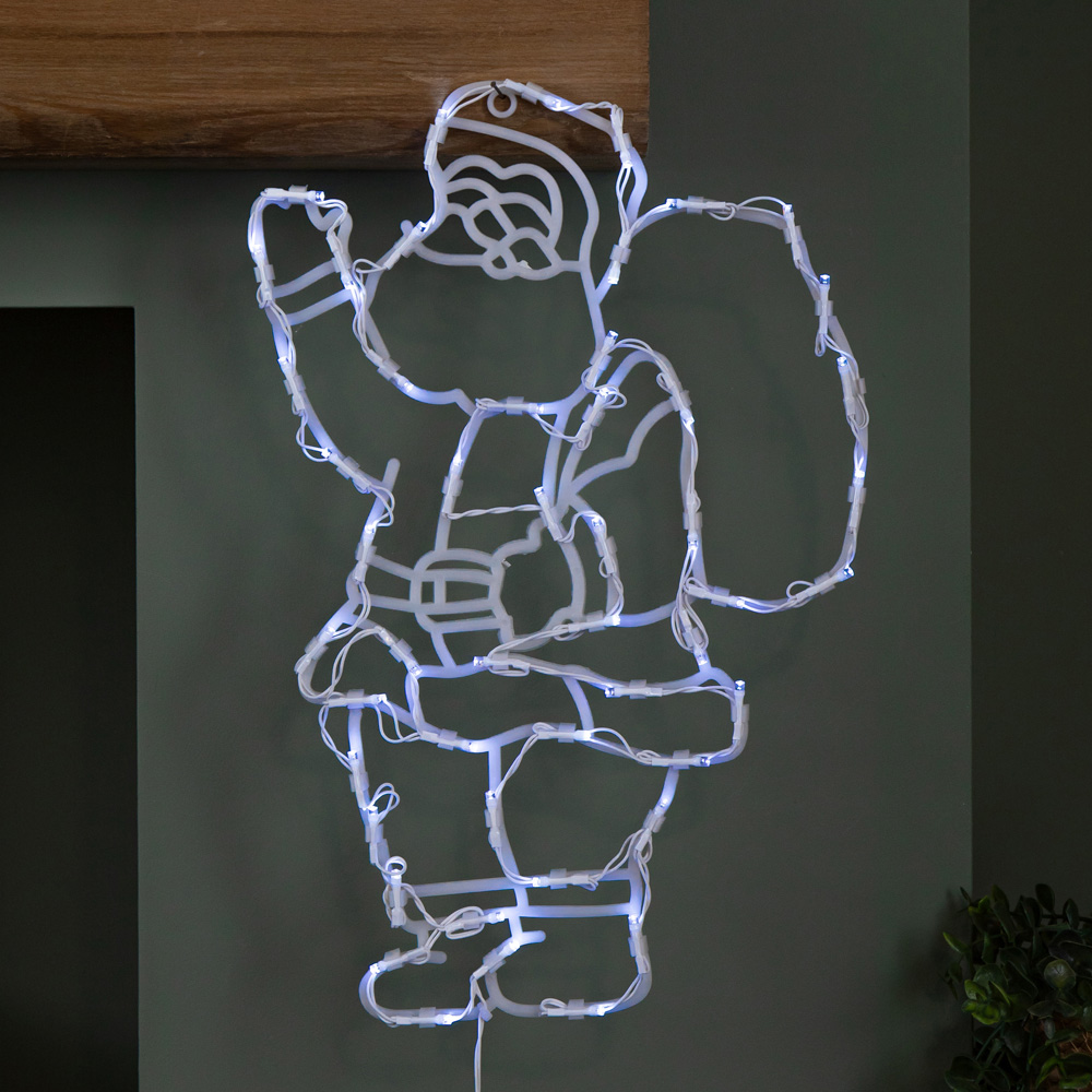 Samuel Alexander 50 White LED Battery Powered Light-Up Hanging Santa Christmas Decoration 44cm Image 1
