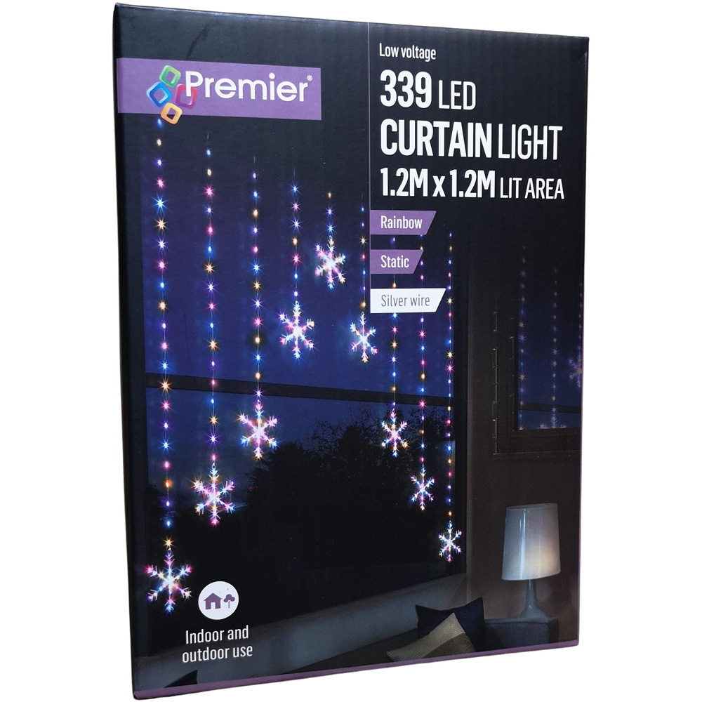 Premier 339 Rainbow LED Static Snowflake Silver Pin Cable Curtain Light 1.2 x 1.2m Image 2