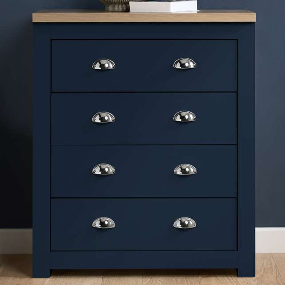 Highgate 4 Drawer Navy and Oak Chest of Drawers Image 1