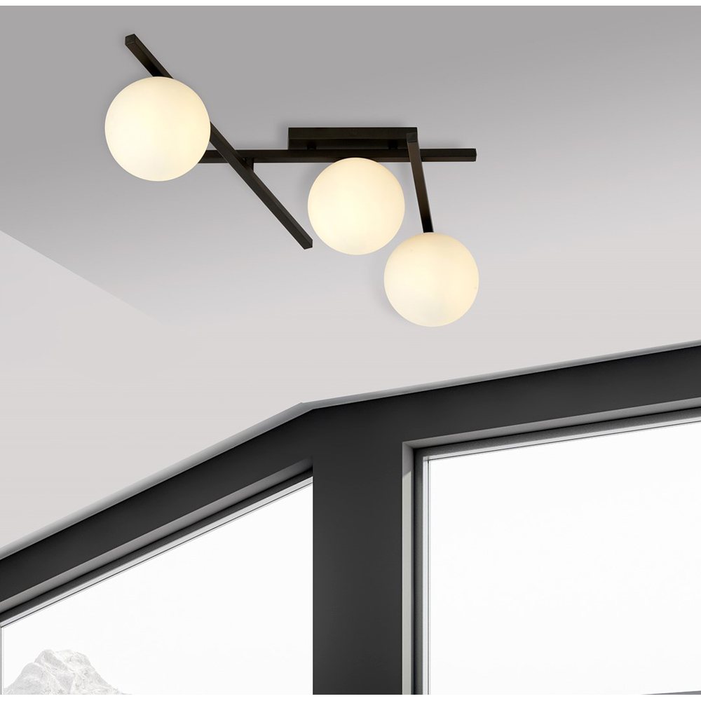 Emibig Smart 3 Light White Shade Black E14 Ceiling Pendant Light Image 4
