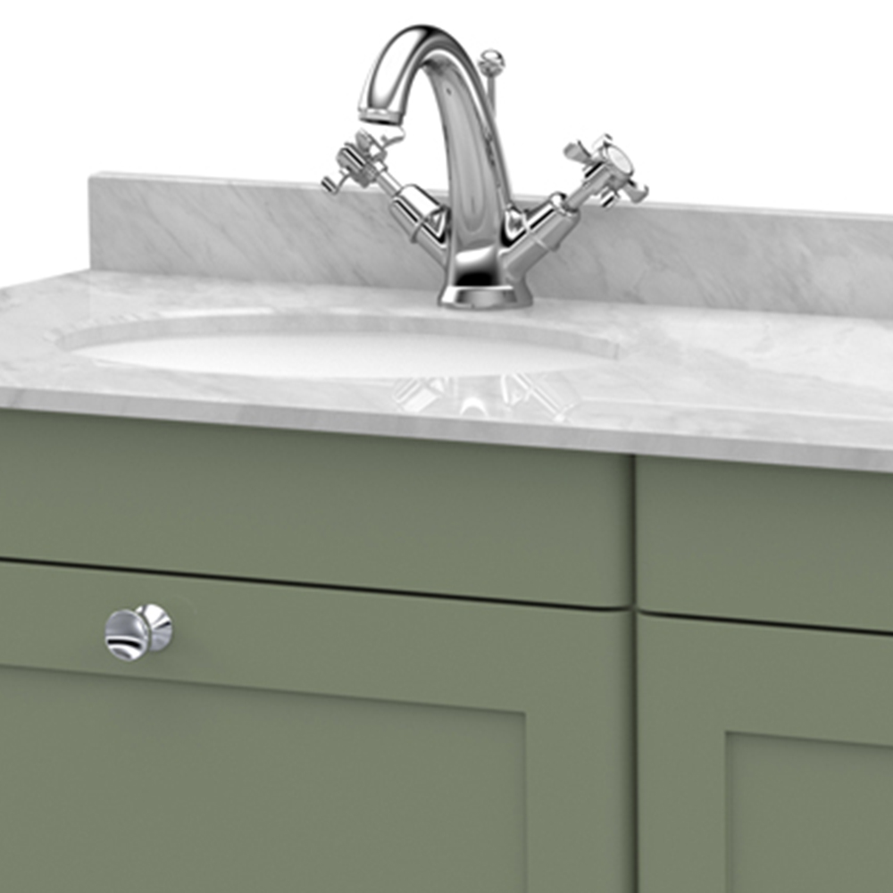 nuie Classique 2 Drawer Satin Green and Grey Wall Hung Unit and 1 Tap Hole Marble Basin 1200mm Image 2