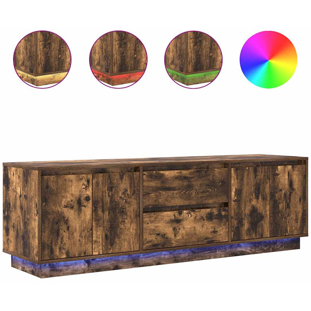 vidaXL 4 Door 2 Drawer Smoked Oak LED TV Cabinet Image 2